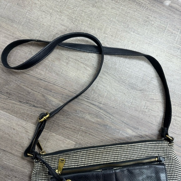 Fossil Kinely Crossbody Bag Leather and Textile Checkered Black & White - Picture 8 of 13